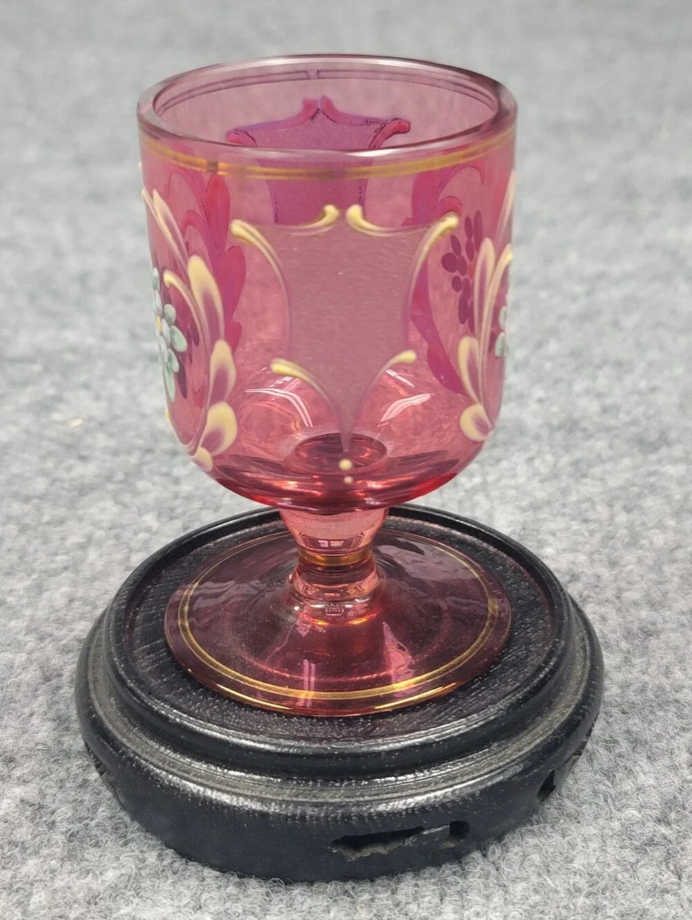 Victorian / Bohemian Cranberry Glass Hand Painted Demitasse Glass Moser?